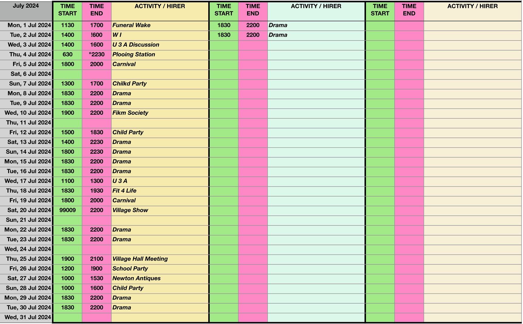 Daily Bookings For Current Month